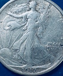 1917-D OBV WALKING LIBERTY SILVER HALF DOLLAR COIN- KEY DATE!