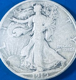 1919-D WALKING LIBERTY SILVER HALF DOLLAR COIN-SEMI-KEY DATE