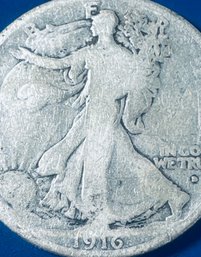 1916-D OBV WALKING LIBERTY SILVER HALF DOLLAR COIN-KEY DATE