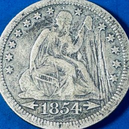 1854 SEATED LIBERTY SILVER QUARTER COIN W/ ARROWS