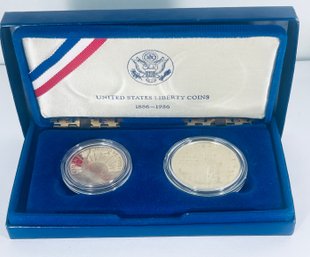 1986 US STATUE OF LIBERTY SILVER DOLLAR COMMEMORATIVE COIN IN CASE & BOX -OGP