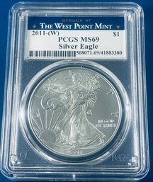 2011-W SILVER AMERICAN EAGLE $1 99.9 FINE SILVER COIN- WEST POINT MINT -PCGS GRADED MS 69