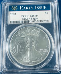 2022 SILVER AMERICAN EAGLE $1 99.9 FINE SILVER COIN- PCGS GRADED MS 70