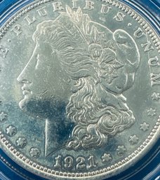 1921 MORGAN SILVER DOLLAR COIN- BU/ BRILLIANT UNCIRCULATED!  IN CAPSULE