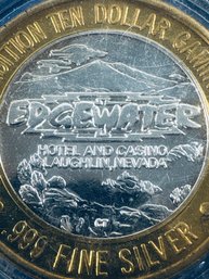 .999 FINE SILVER LIMITED EDITION TEN DOLLAR CASINO TOKEN-OVER .60 OZT FINE SILVER-EDGEWATER