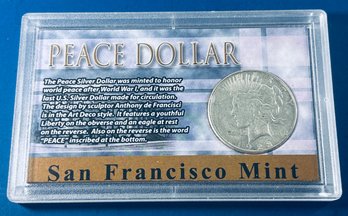 1923-S PEACE SILVER DOLLAR COIN- IN DISPLAY CASE