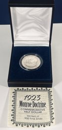 1923 MONROE DOCTRINE CENTENNIAL COMMEMORATIVE HALF DOLLAR COIN - MONROE/ ADAMS- IN DISPLAY BOX