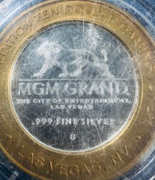 .999 FINE SILVER LIMITED EDITION TEN DOLLAR CASINO TOKEN-OVER .60 OZT FINE SILVER-MGM GRAND