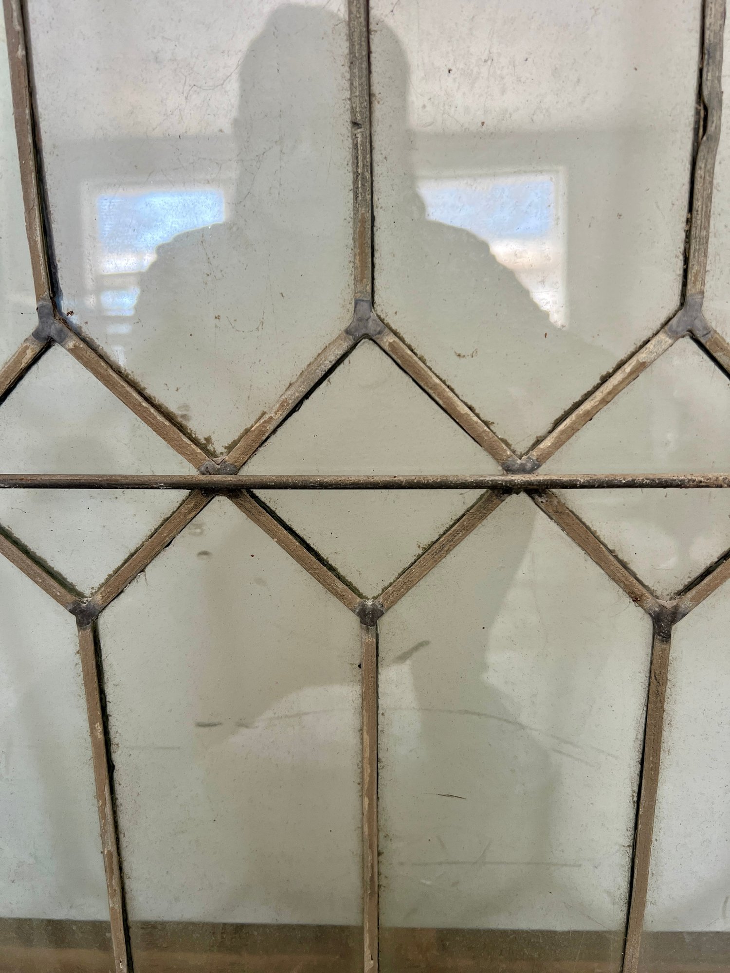 Antique Architectural Leaded Glass Window Panel With Geometric Diamond ...