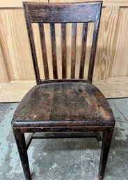 Vintage Wooden Slatback Desk, School, Or Library Chair