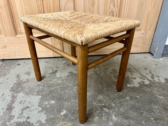 Wooden Stool With Woven Rush Seat