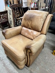 Vintage Lane Recliner With Tan Leather Upholstery And Nailhead Trim
