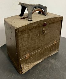 Vintage Shoe Shine Box And Kit With Various Brushes And Polishes
