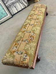 Antique Church Kneeler With Embroidered Upholstery