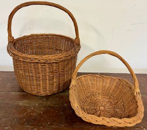 Two Wicker Baskets With Handles