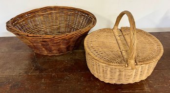 Two Large Baskets, One With Lid.