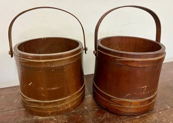Two Vintage Wooden Firkin Buckets
