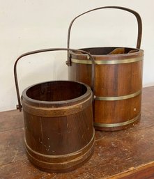 Two Vintage Wooden Firkin Buckets From Basketville In Putney, Vermont
