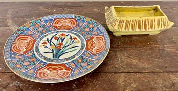 Japanese Imari Decorative Porcelain Plate And Small Pagoda Planter