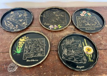 Collection Of Vintage Souvenir State Travel Metal Trays
