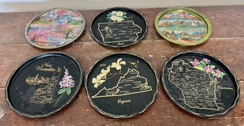 Collection Of Vintage Souvenir State Travel Metal Trays