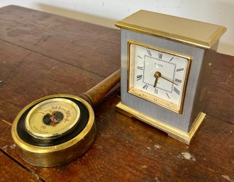 Vintage Bulova Quartz Clock And Wooden OTA Barometer