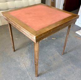 Vintage Folding And Expandable Wooden Table With Vinyl Tabletop Inserts.