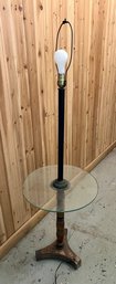 Vintage Wood/glass Floorlamp Table Combination