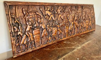 Vintage Handcarved Wooden Relief Panel