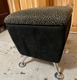 Storage Ottoman With Animal Print Upholstery And Chrome Legs