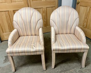 Pair Of Vintage Shell Back Armchairs With Pastel Upholstery
