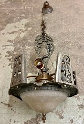 Vintage Art Deco Style Metal And Glass Chandelier