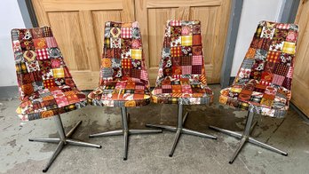 Vintage Dining Chairs With Patchwork Floral Upholstery And Chrome Swivel Base