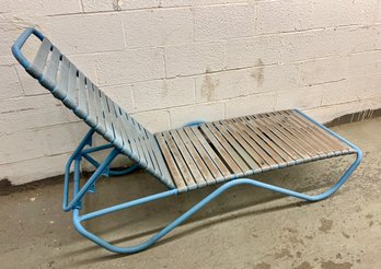 Vintage Chaise Lounge With Blue Metal Frame And Rubber Strapping, No Cushions