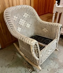 Vintage White Wicker Rocker, No Seat Cushion