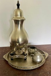 Antique Dutch Pewter Samovar Tea Urn Set