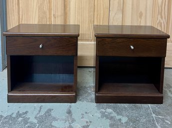 Pair Of Wood Veneer Side Tables With Drawer
