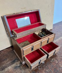 Expanding Wooden Jewelry Box With Red Velvet Lining