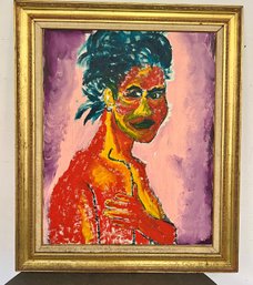 Framed Mixed Media Portrait Painting On Canvas
