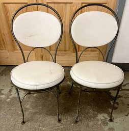 Vintage Wrought Iron Chairs With White Vinyl Seats