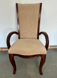 Tall-back Beige Upholstered Armchair With Wooden Frame