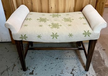 Wooden Bench With Snowflake Themed Upholstery