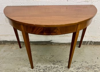 Bow Front Console Table With Inlaid Wood Accents