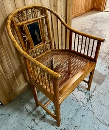 Vintage Brighton Pavilion Style Bamboo Armchair With Chinese Inspired Painted Back Panel