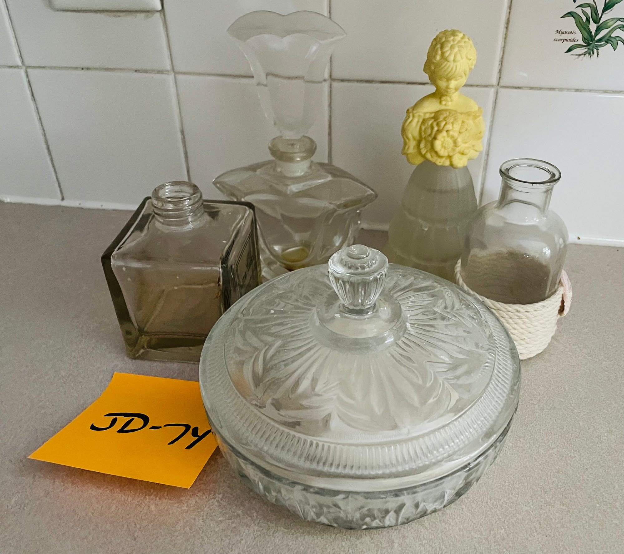 Vintage Perfume Bottles And Body Powder Container With Poof #14005