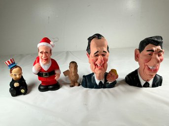 Vintage Political Figurines: Ronald Reagan, George H. W. Bush, Spiro Agnew, Uncle Sam And Santa