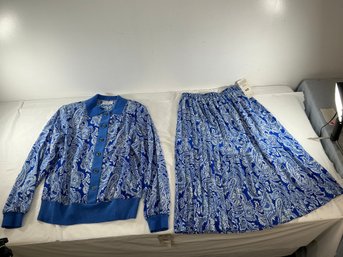 Vintage Philippe Marques Outfit Blouse And Pleated Skirt, Silky Material, Both Size 10