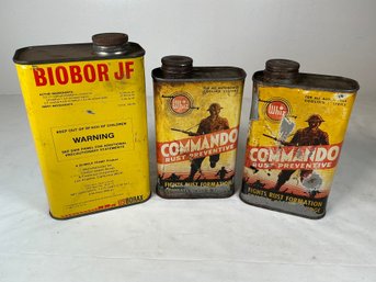 Three Vintage Cans - Biobor JF And Commando Rust Preventative