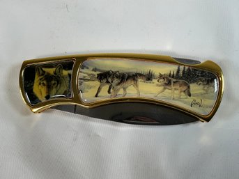 Collectible Al Agnew Wolf Motif Folding Knife