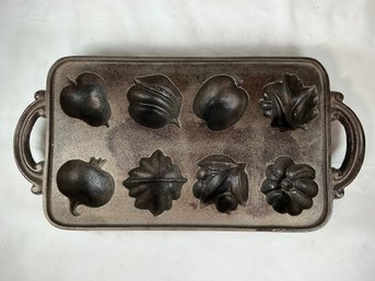 Antique John Wright Cast Iron Muffin Or Baking Pan, For Making Cakes In Shapes Of Fruit Or Vegetables